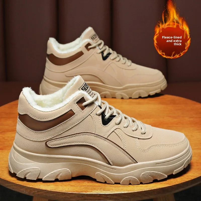 

Winter Men's Shoes 2025 New High Top Casual Sports Shoes with Plush, Fashionable Thick Sole and Plush Warm Cotton Shoes