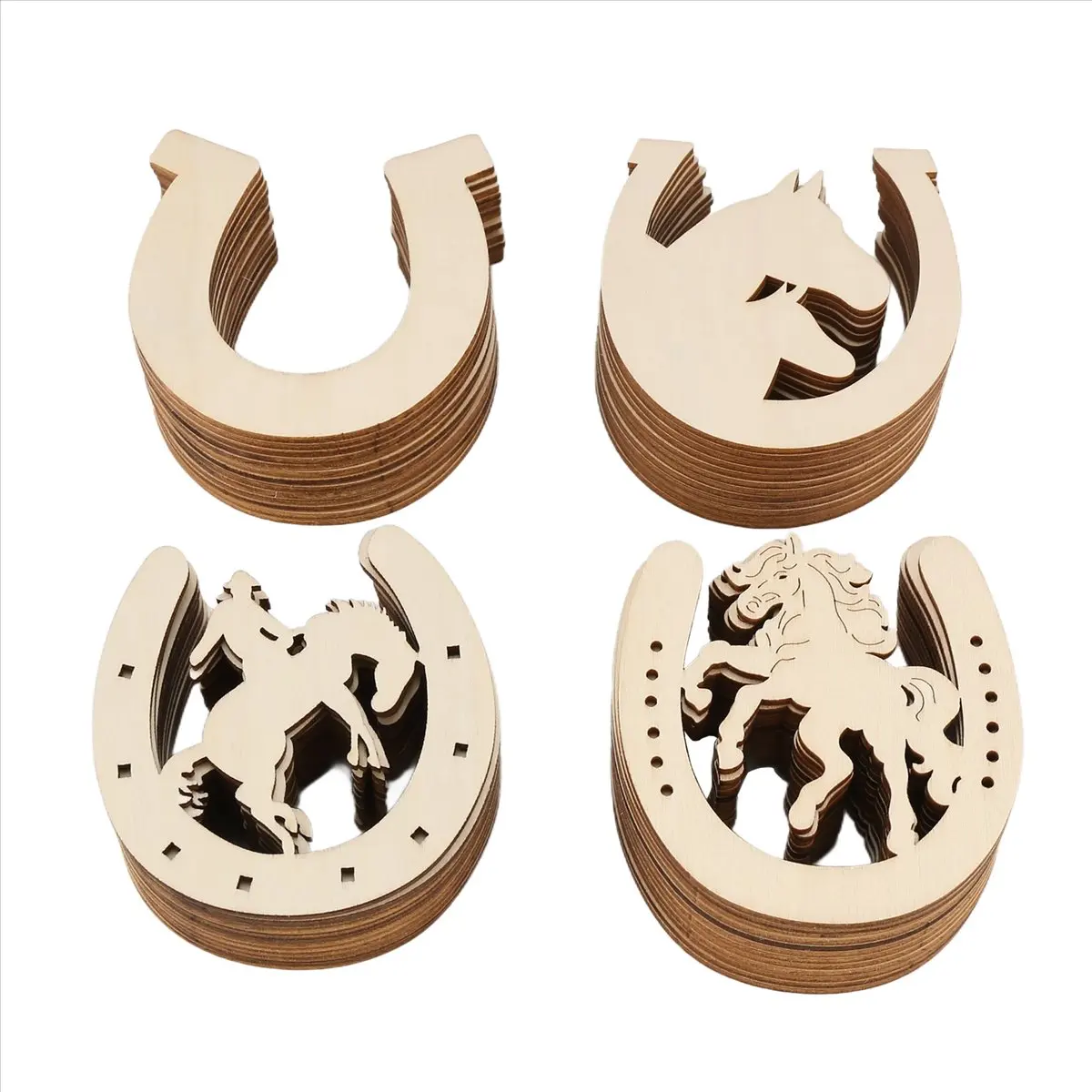 REST 48 Pcs Horseshoe Shape Wood Cutouts for Crafts Unfinished Wooden Horseshoes Small Cowboy Party Decorations
