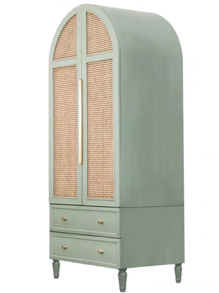 

Rattan Wardrobe Storage Locker Retro Nordic Double Door Bedroom and Household Wardrobe