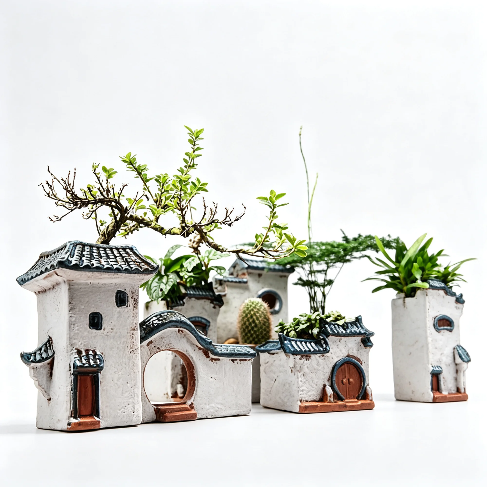 Classical Jiangnan Architectural Flower Pot Creative Desktop Potted Plant Fish Tank Landscaping Ornament Home Decor