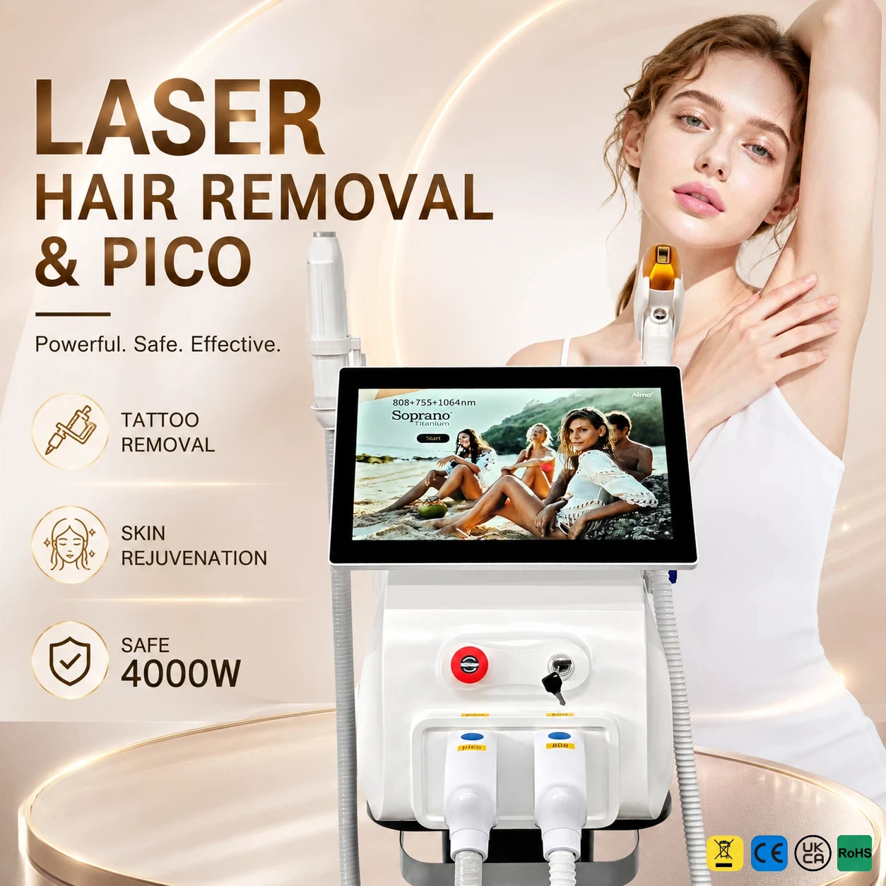 

755 808 1064 Diode Laser Ice Cooling Laser Hair Removal&Pico Laser Machine For Freckles,Professional Beauty Salon Equipment Oem