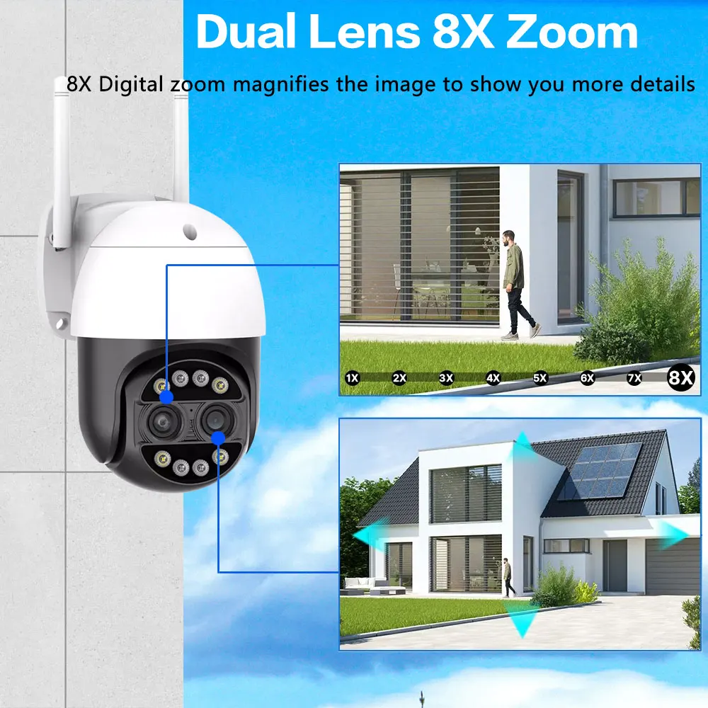 8MP 10CH Kit Camera Dual Lens 8X Digital Zoom Human Detection Outdoor Security Protection CCTV Surveillance IP Camera iCSee APP