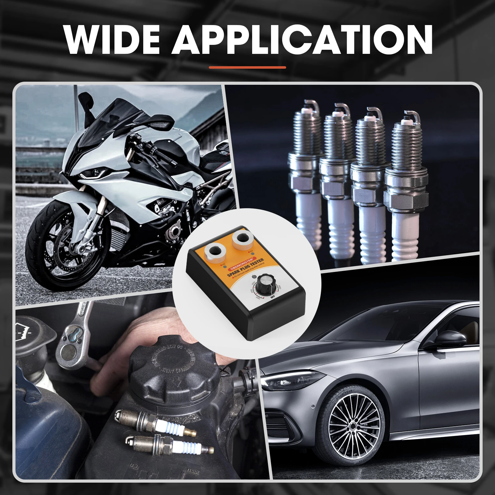 ダブルホールスパークプラグテスター、プラグ自動車エンジンイグニッションコイルテスター0-6000rpm動作周波数診断ツール