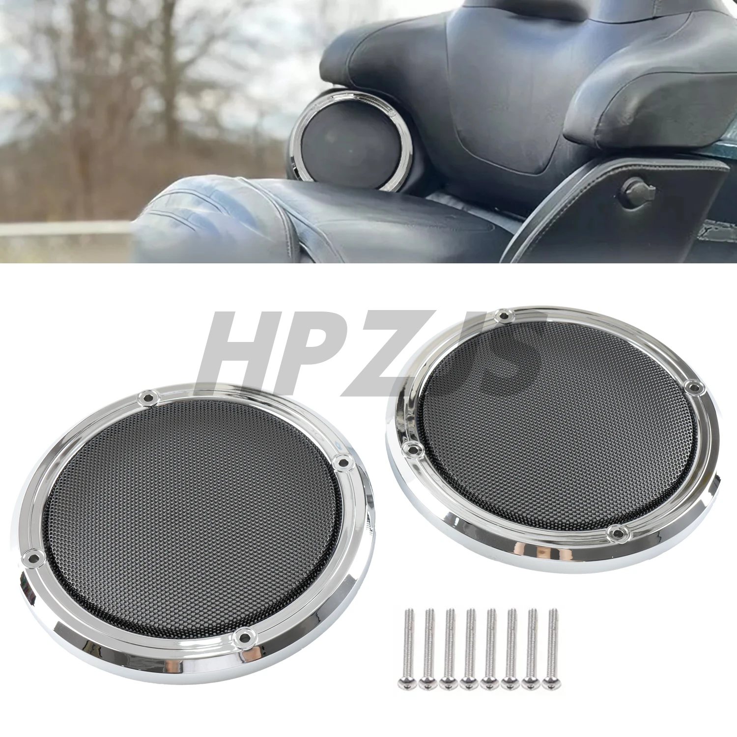 

For Harley Touring Road Glide Limited FLTRK 2014-2023 Ultra FLTRU 2016-2019 Motorcycle Mesh Rear Speaker Grill Covers Chrome