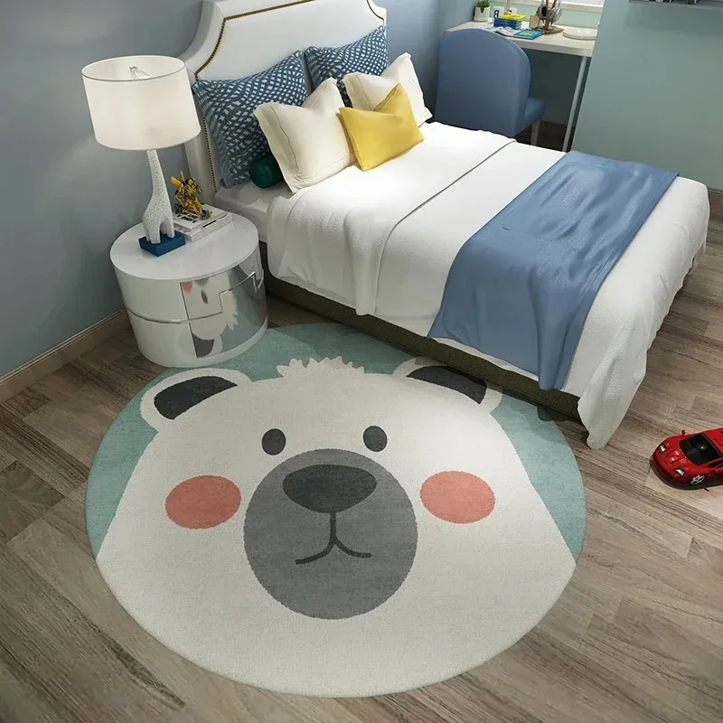

Cute Round Rug Kids Rooms Carpets Bedroom Cartoon Decoration Bedside Rugs Living Room Carpet Study Non-slip Chair Floor Mat 양탄자