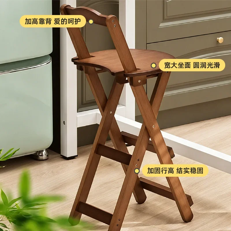 TQH-c13  Simple Foldable Bar Chair High Stool Bar Premium Chair Stool Seat Backrest Bamboo and Wood Household