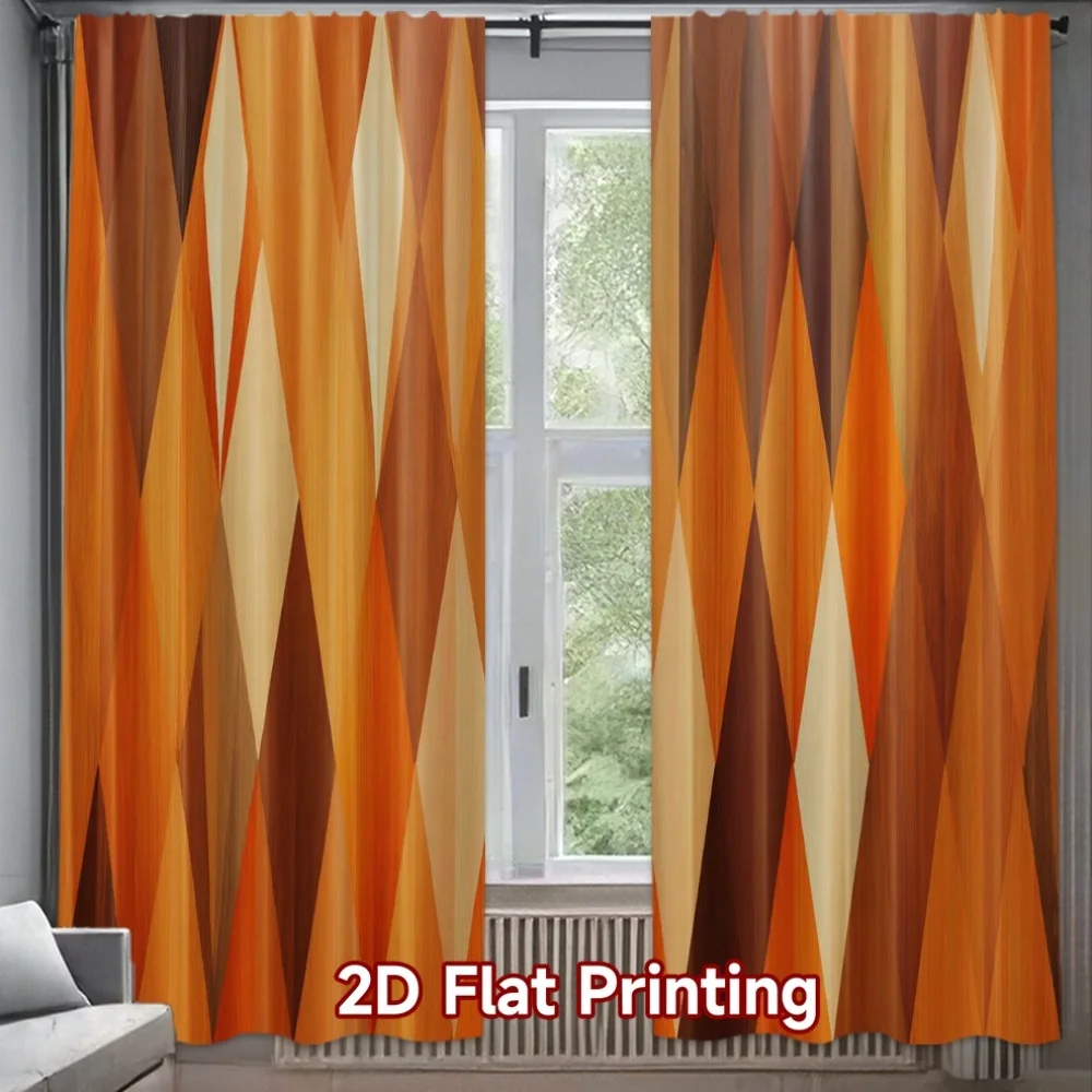 2pcs Orange Geometric Curtains Mid Century Modern Harlequin Window Drapes Abstract Art Decor Living Room Bedroom