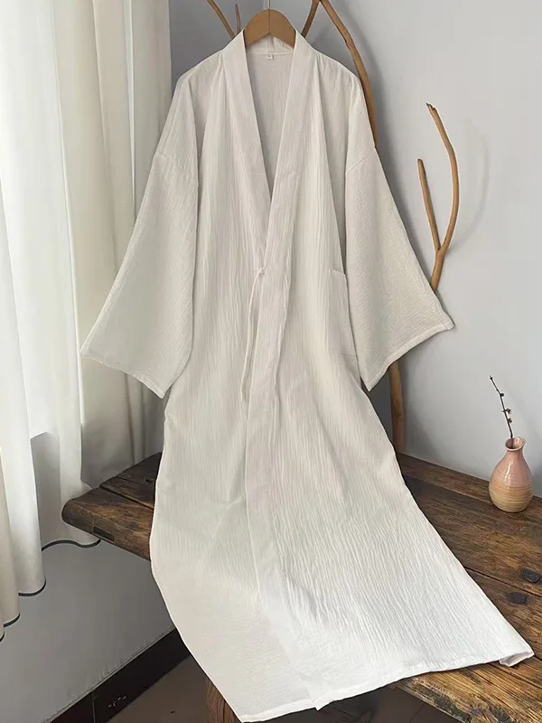 Retro White Hanfu Robe Loose Spwear Home Clothes Pure Cotton plus Size Color Men's Long Robe Comfortable Nightgown