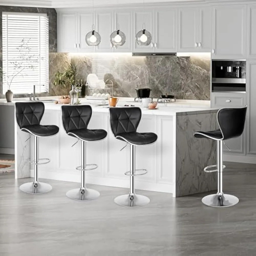 

Adjustable Swivel Bar Stools Set of 4, Counter Height Bar Stools with Back, PU Leather Shell Back Tall Stools Set, Modern Armle