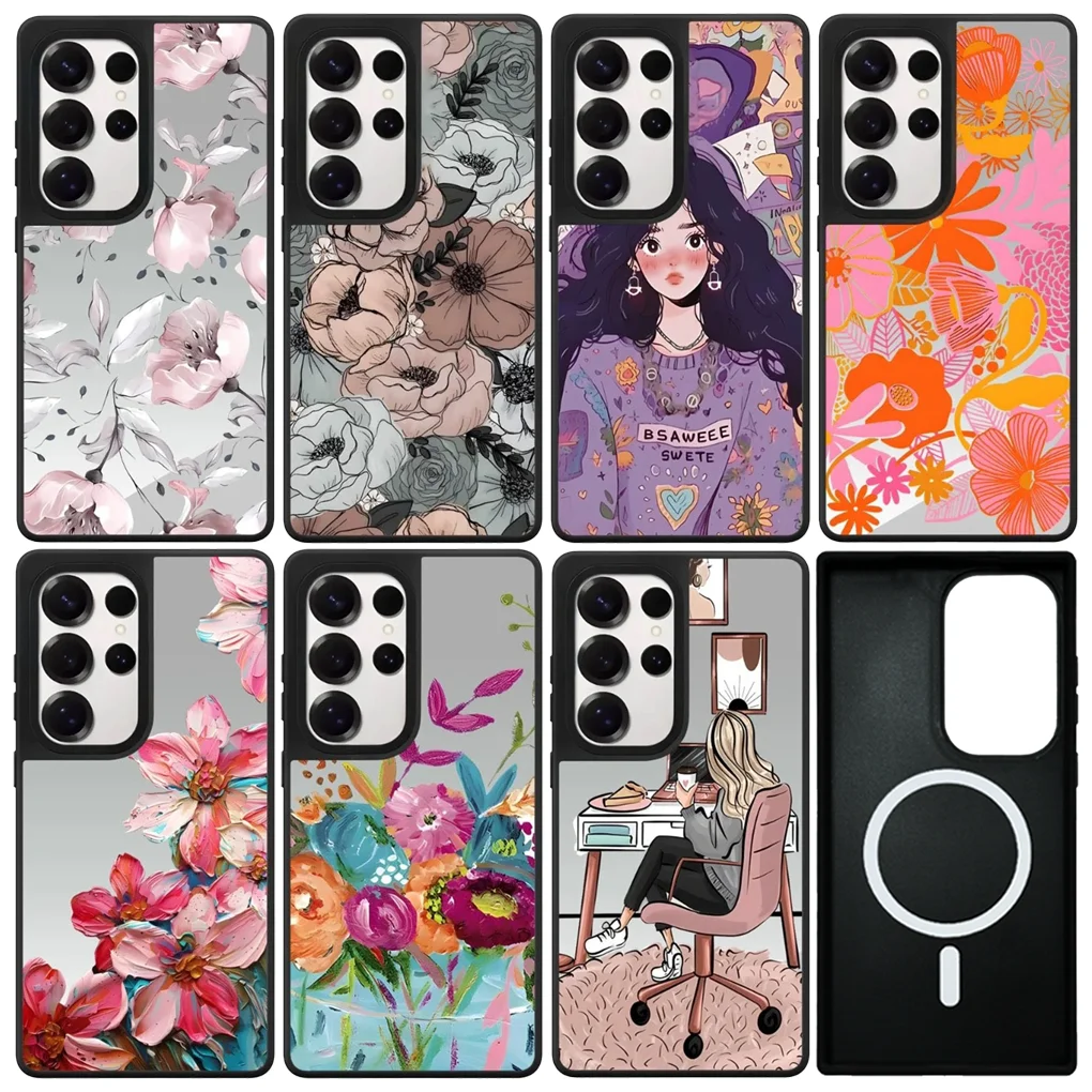 

Colorful Flower Painting Mirror Surface Magnetic Acrylic Case for Samsung Galaxy S23 S24 S25 Ultra S25+ Plus Protective Shell