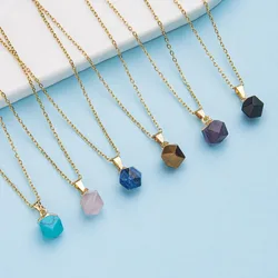 Natural Stone Neckalce Irregular Natural Stone Crystal Pendant Necklace Natural crystal pendant section hexagonal clavicle chain