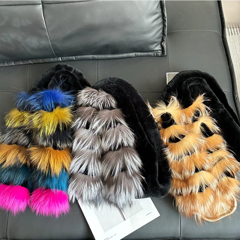 Neuer Schal aus echtem Rex-Kaninchenfell für Damen, Winter-Outdoor-Wärmeisolierung, 100% echter Fuchsfell-Schal, modische dicke Rex-Kaninchenfell-Schals für Mädchen. – Detail 6