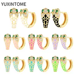 Enamel Snake Earrings 925 Sterling Silver Ear Needle Candy Color Hoop Earrings for Women Animal Crystal Huggie Earrings Jewelry