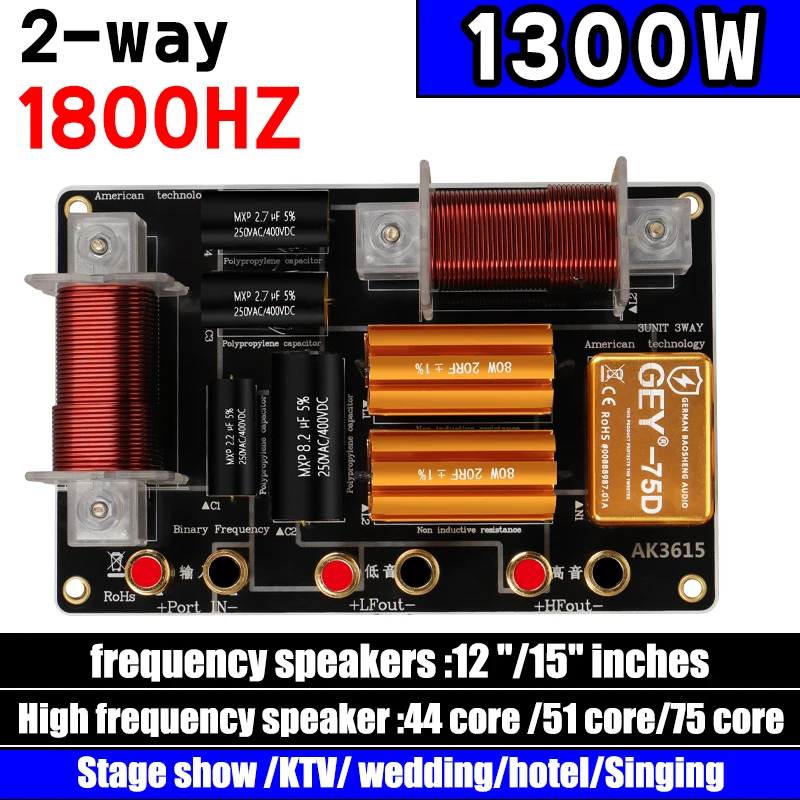 Altoparlante divisore incrociato con filtro audio alto e basso da 1500W. Adatto per KTV. La barra. Spettacolo teatrale. Divisione di frequenza 4-8 ohm punto 1