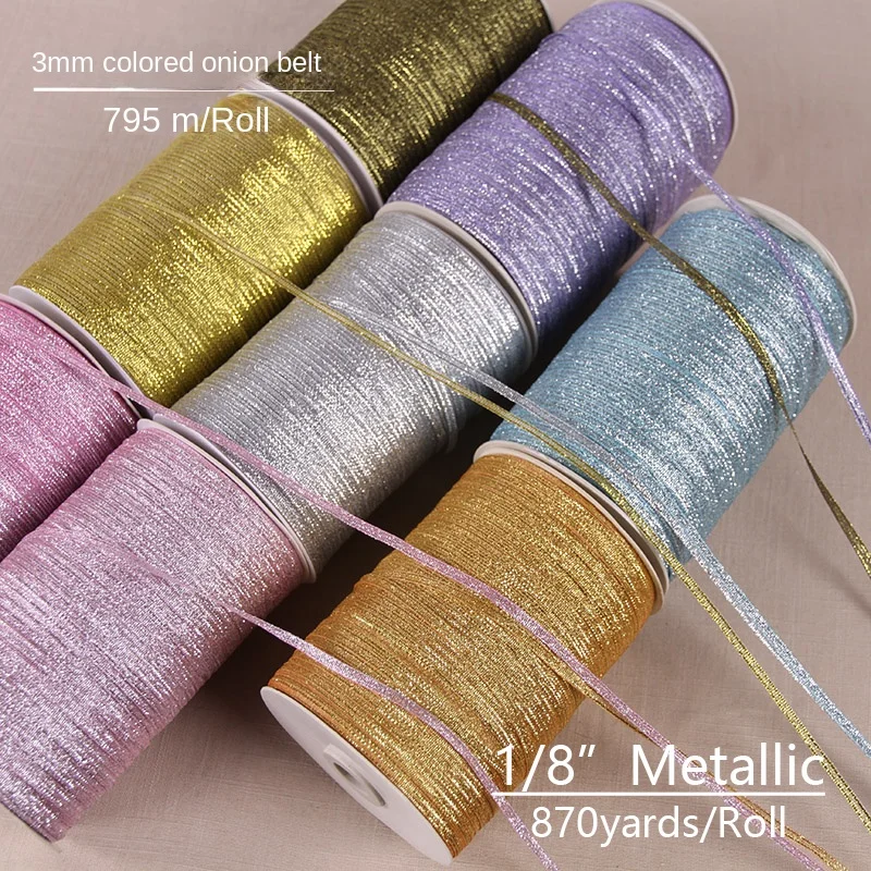 870yards/roll Gold Sliver Glitter Silk Satin Ribbon Party Home Wedding Decoration Gift Wrapping Christmas Halloween DIY Material