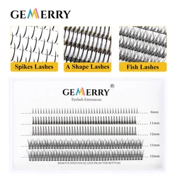 Gemerry DIY Cluster Eyelash Extension A Shape Fishtail Spikes Lashes Mixed Premade Fans Cluster Natural Makeup False Eyelashes