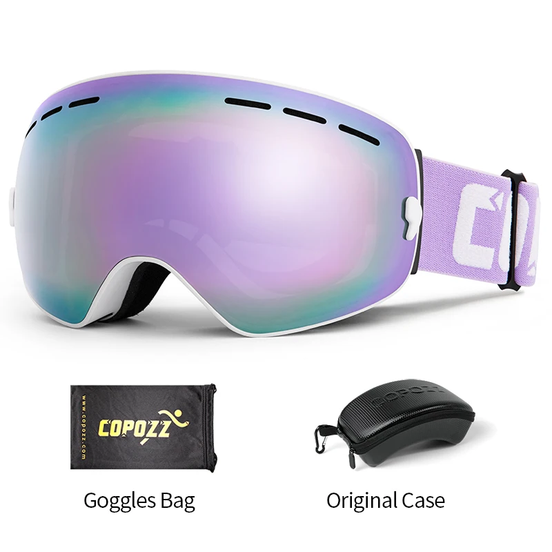 COPOZZ Skibrille mit Boxetui, Skimaske, UV400, Antibeschlag-Schneebrille, großes kugelförmiges Skifahren, Snowboarden, für Damen und Herren