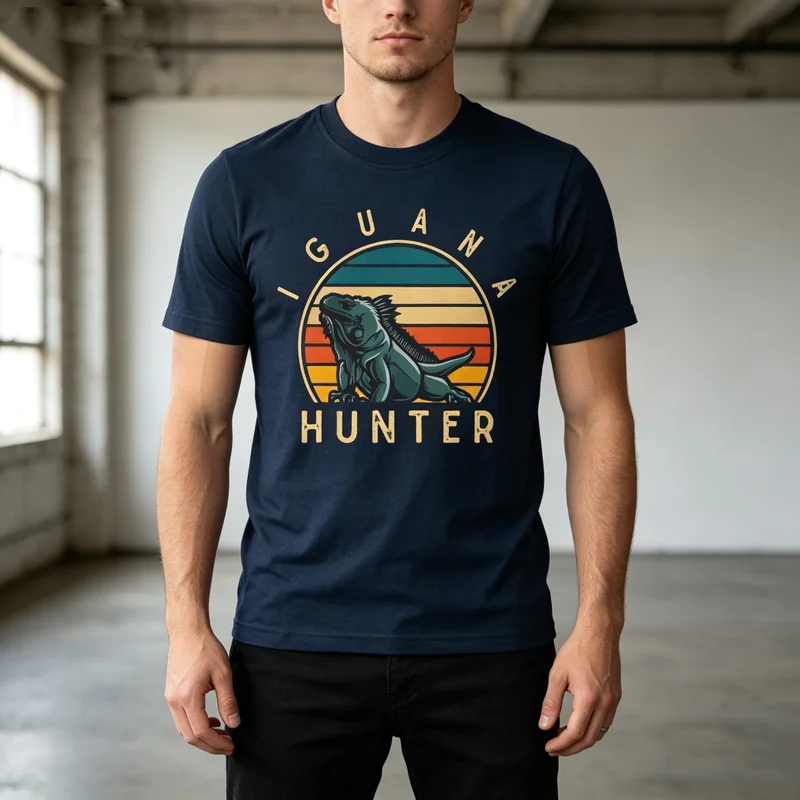 Vintage Iguana Hunter Funny Reptile Lover Unisex T-shirt Retro Sun Lizard Print Soft Cotton Crew Neck Mens Top  Harajuku