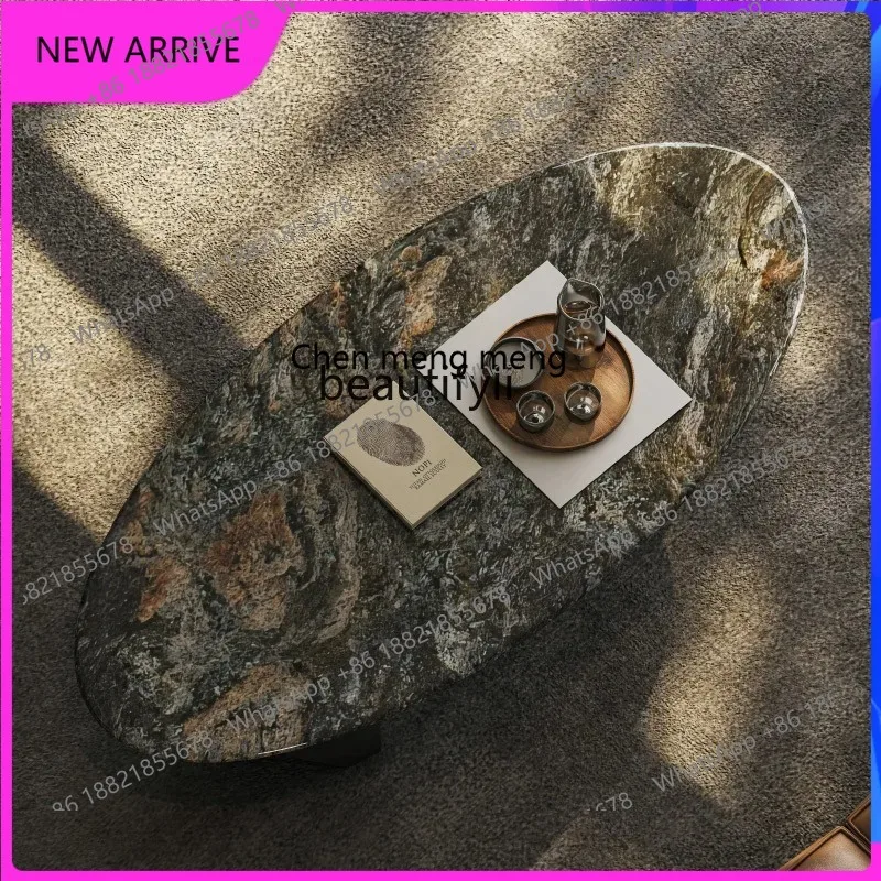 AA67 Natural platinum diamond luxury stone coffee table household light luxury high-end suspension oval coffee table