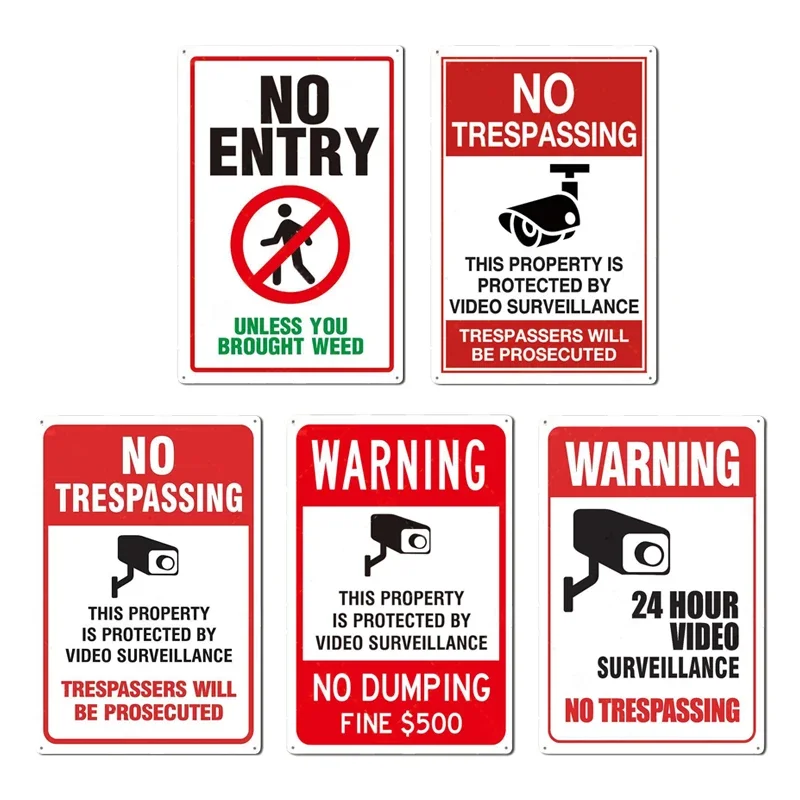 No Trespassing No Entry Private Property Warning Signs Public Garage Workshop Wall Plaques Decor Vintage Metal Plate Tin Sign