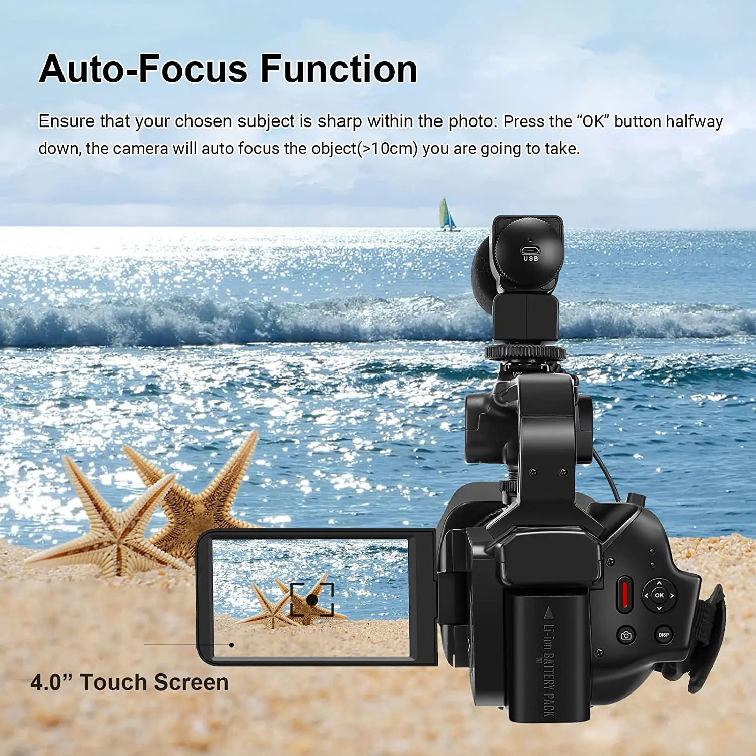 Camcorder Video Camera 4K, HD Auto Focus Vlogging Camera for YouTube 64MP 60FPS WiFi Webcam 4