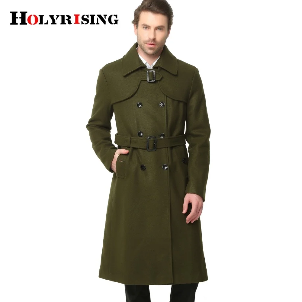 

S-6XL Fashion Autumn Winter Classic Men Trench Slim Wool Coats Double Button Woolen Long Outwear Army Green Black 17513