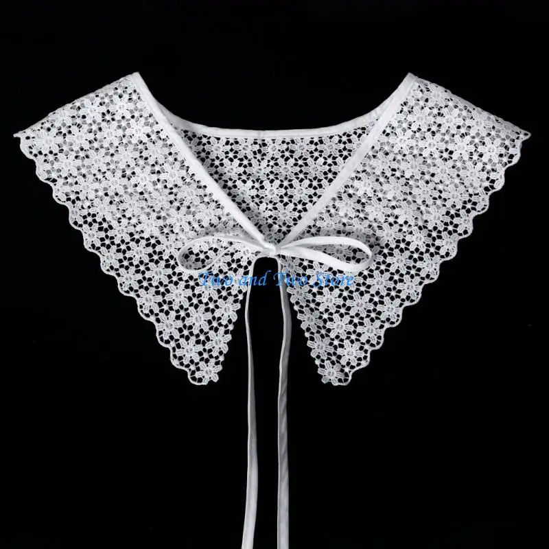 

HX6F Hollowout Embroidery Flower False Collar Capelet Floral Lace Elegant Detachable Shawl for Collarless Blouse and Dress