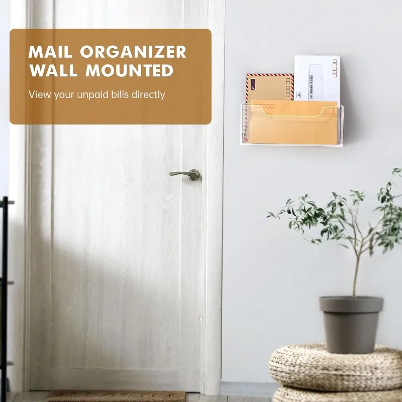 حامل رسائل أكريليك شفاف - منظم بريد بفتحتين (يحتوي على 10 أظرف) مثبت على الحائط/سطح كونترتوب للمكتب المنزلي #3