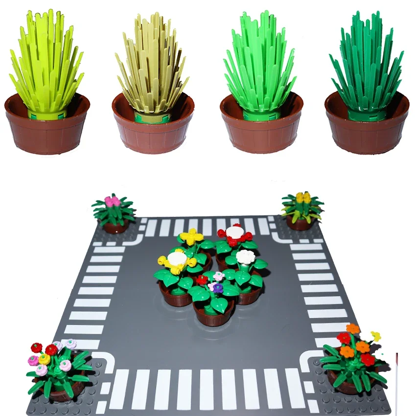 MOC City Street Piante in vaso Albero Stelo Erba Vaso di fiori Casa Accessori da giardino Parti fai da te Mattoni 6064 30176 3741 30239 4727