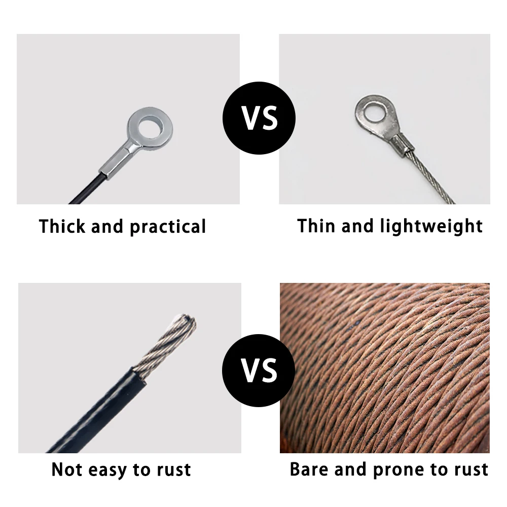 1PCS 3/5mm Black PVC Coated Cable 304 Stainless Steel Safety Rope  Insurance Rope With M8 Galvanized Hole Terminal Widely Used