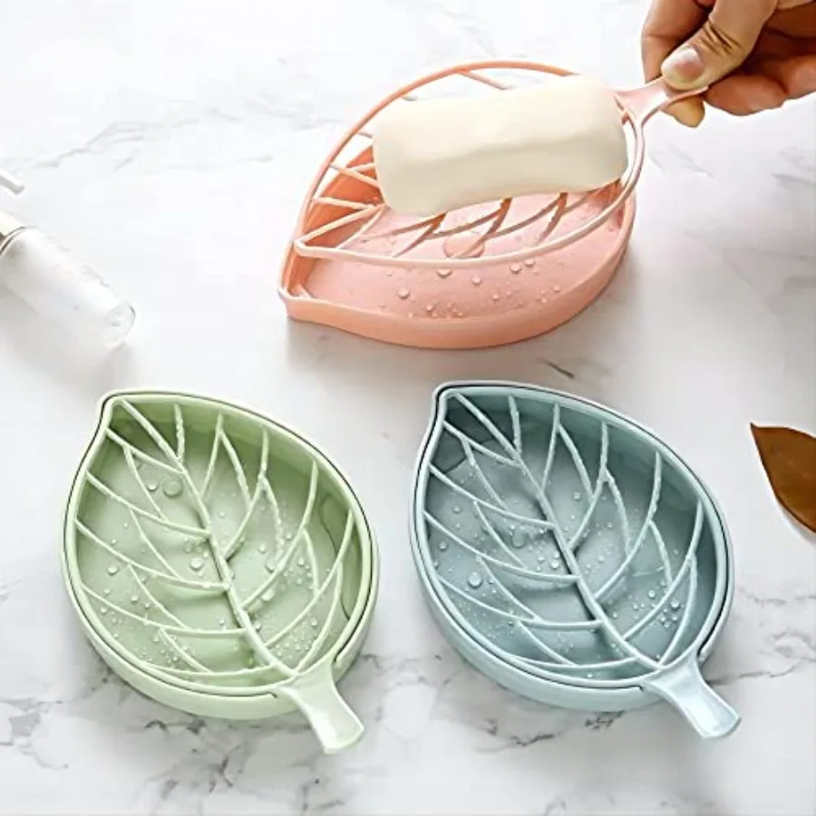 

3 Color Soap DishLeaf-Shaped Shower Soap Holder with Draining Tray Fashioble Soap Dish for Shower Kitchen 3 Pack