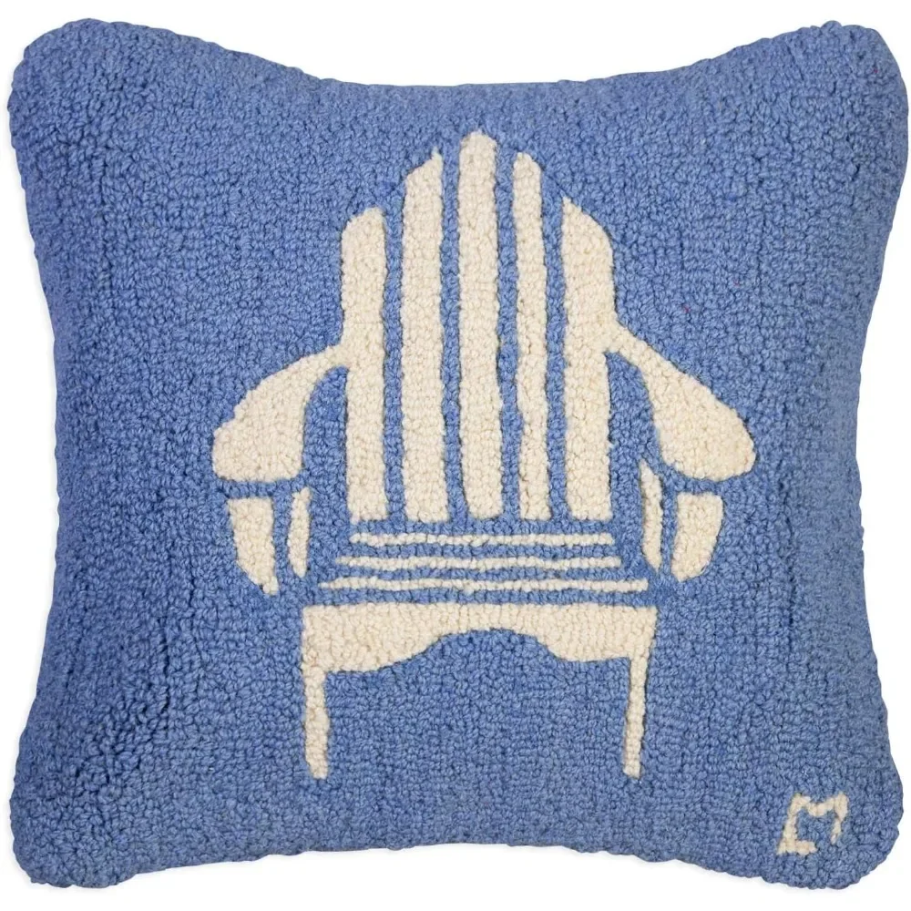 

Adirondack Chair on Blue Hand-Hooked Wool Decorative Throw Pillow (18 in x 18 in) Lake & Lodge Pillow for Couches & Beds