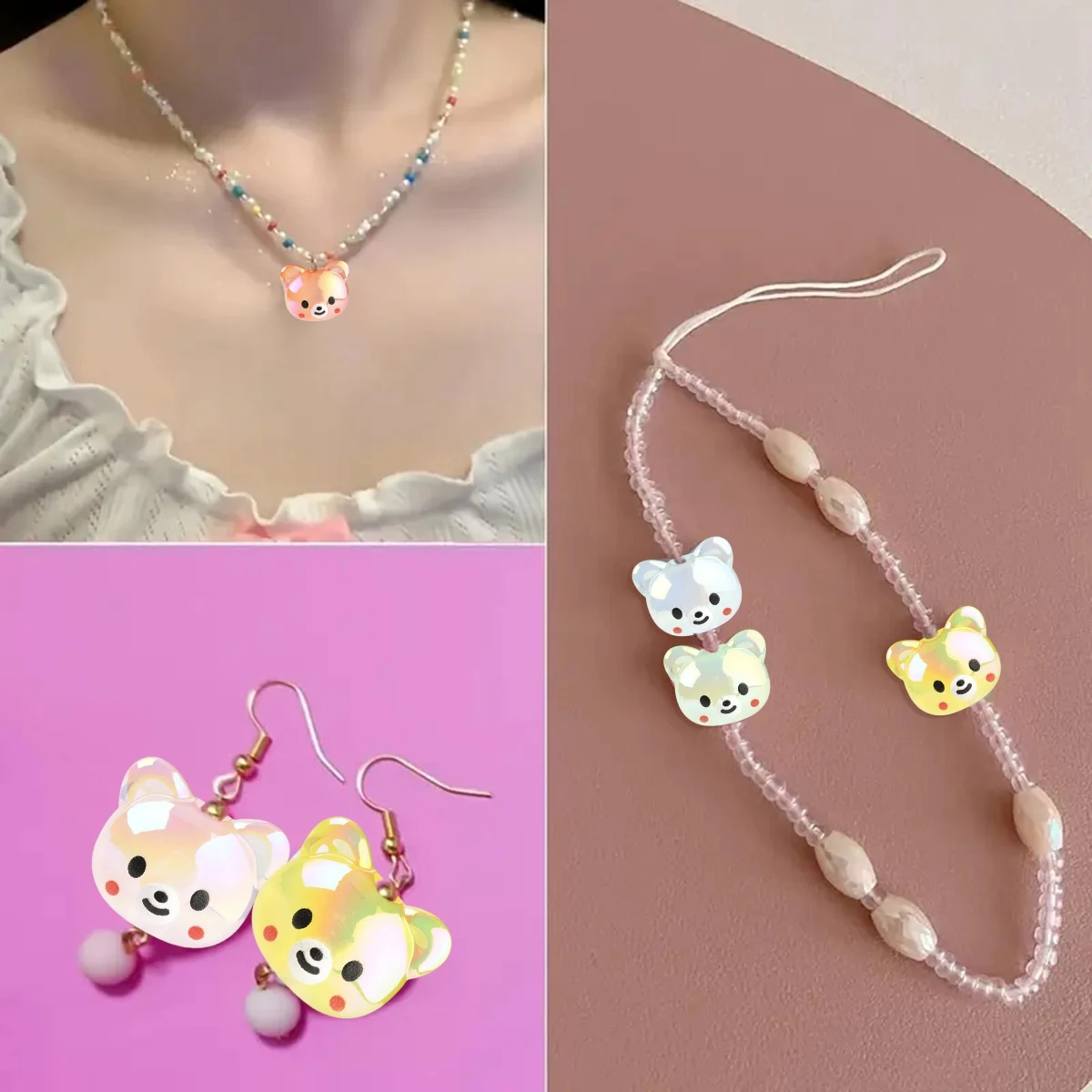 10 Pcs Acrylic Beads AB Color Plated Bear Beads for Cute Jewelry DIY Making Friend Gifts Handmade view 6