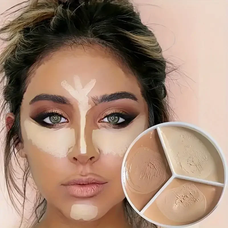 3-Color Cream Concealer Palette, Perfectly Covers Dark Circles and Blemishes, Evens out Skin Tone, Suitable for All Skin Types