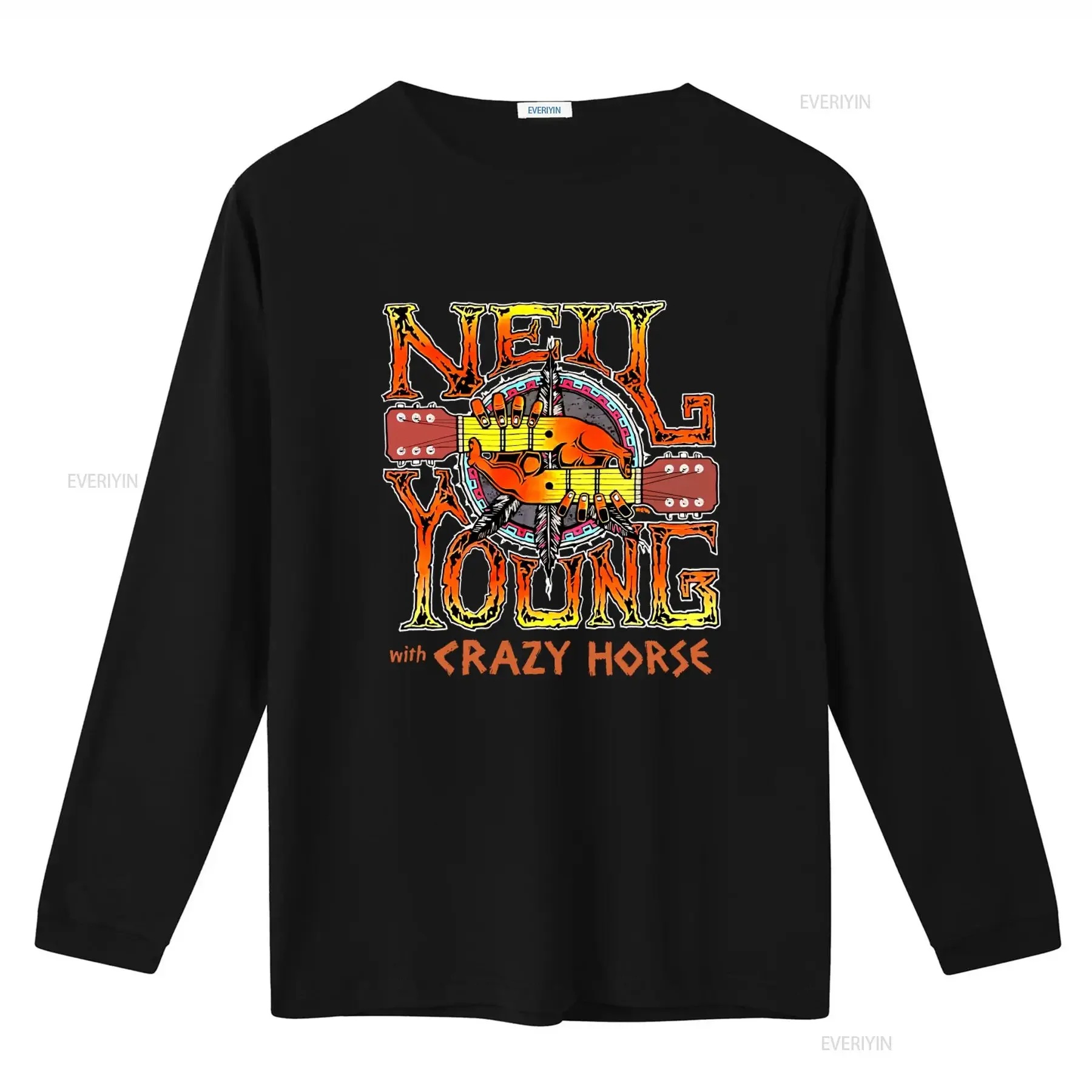 Neil Young with Crazy Horse Electric Guitar Design T shirt 1996 World Tour Style vintage Washed Stretched Stylish Unisex homme