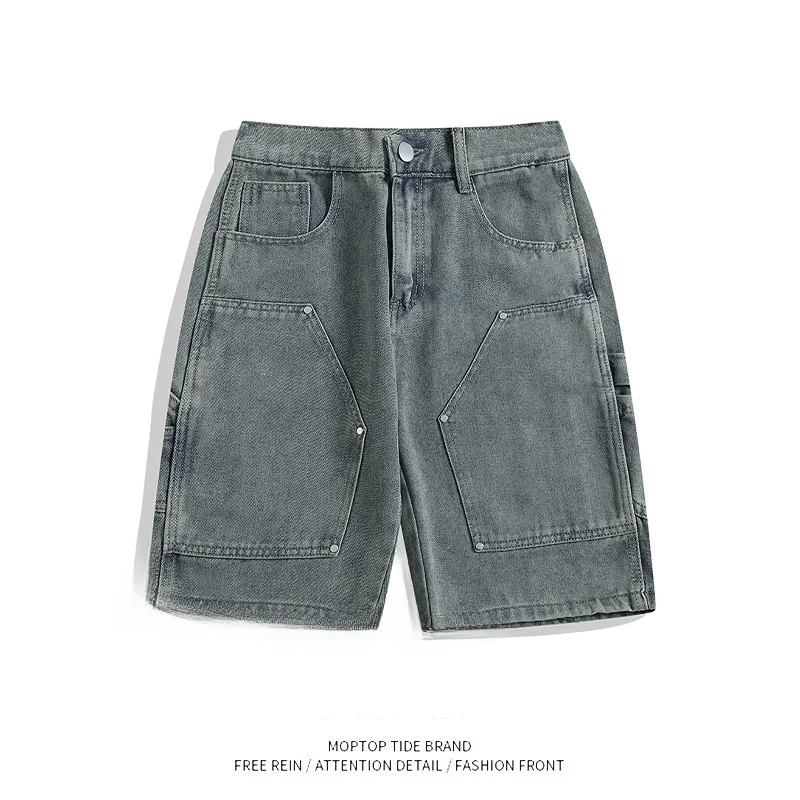 

Джинсовые шорты прямого кроя для подростков с накладными карманами, повседневные модные хлопковые джинсы Harlan Sle, антимикробные, весна-лето