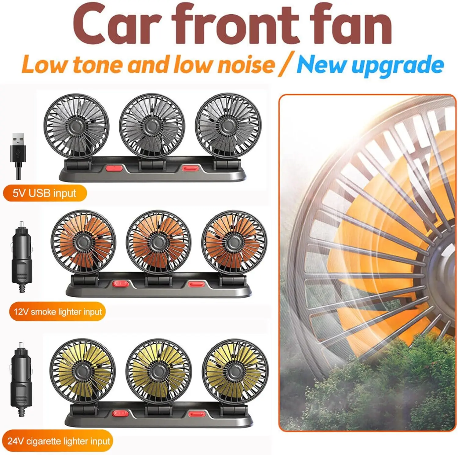 Car Fan Electric Cooling Fans 360° Rotation 3 Head 2 Speed Portable Auto Air Fans With Parking Number Fan for Car RV SUV Truck