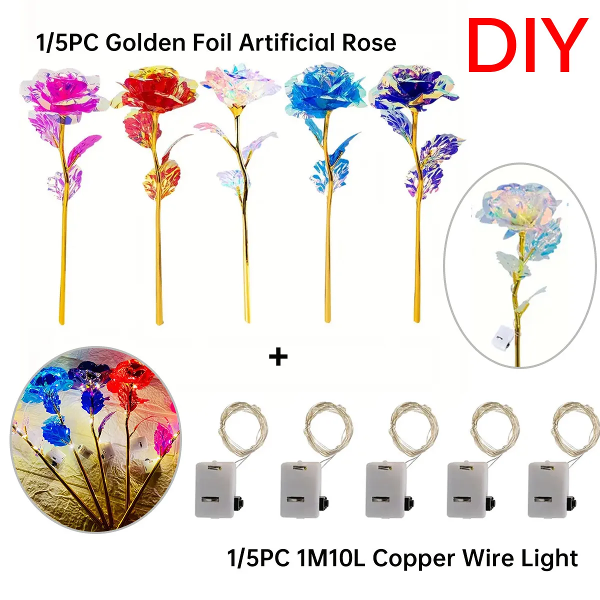 2/10 개/대 영원한 장미 꽃 LED 빛 황금 호일 장미 아내 기념일 어머니의 날 및 생일을위한 독특한 디자인 선물