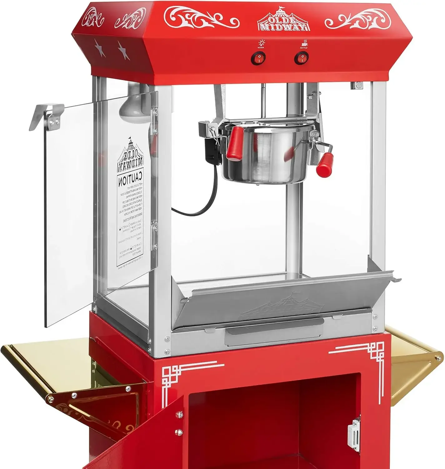 

Поппер для приготовления попкорна в винтажном стиле с тележкой и чайником на 6 унций — красный