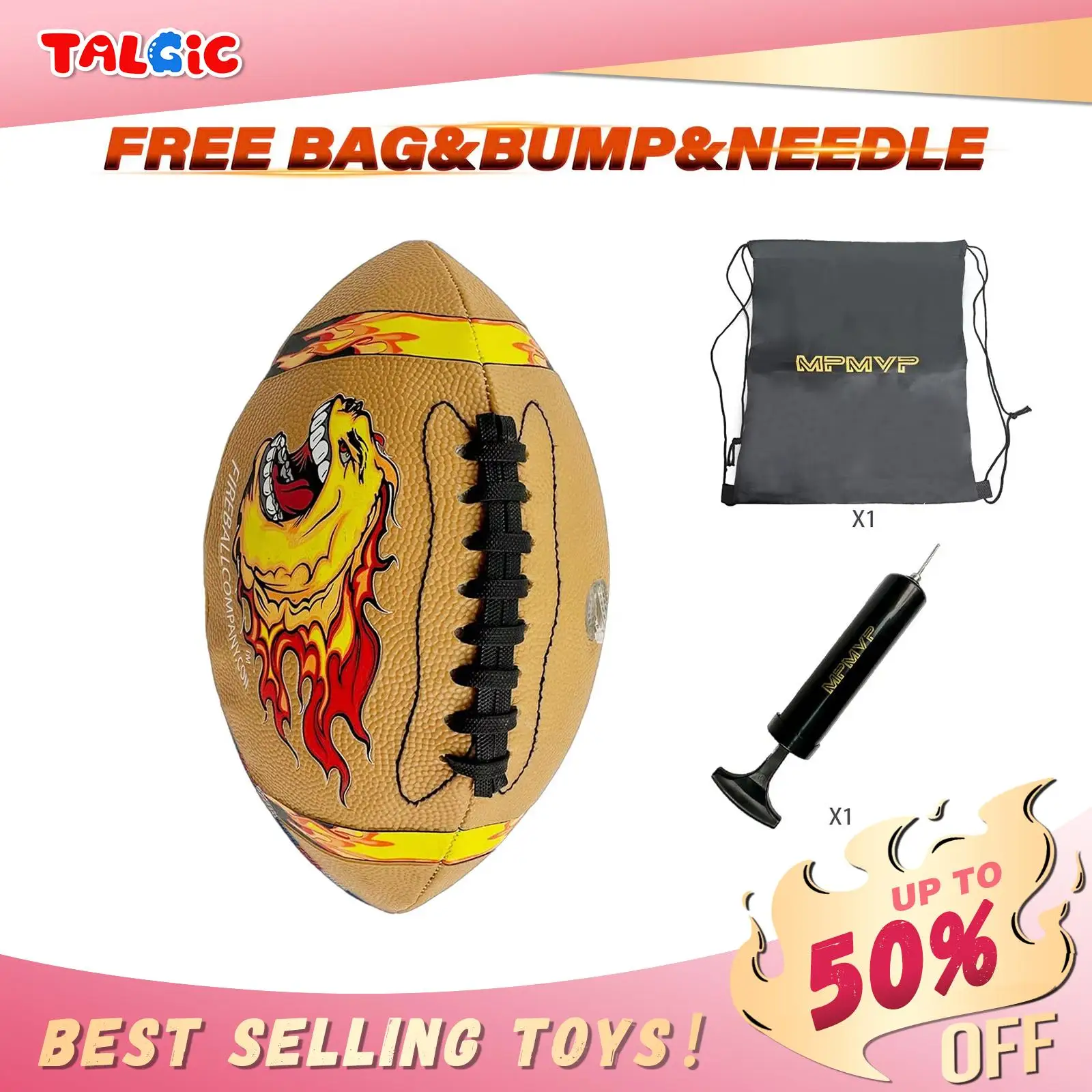 【 Kostenlose Tasche & Bump 】 American Football für Erwachsene/Jugendliche mit verschiedenen Farben und Stilen, Flaggen farbe, Orange, Tiger, Olympia 2024