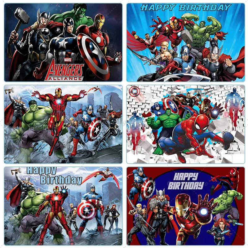 Disney Marvel photo background boy birthday party super city Cospaly photography cake table decoration studio booth props