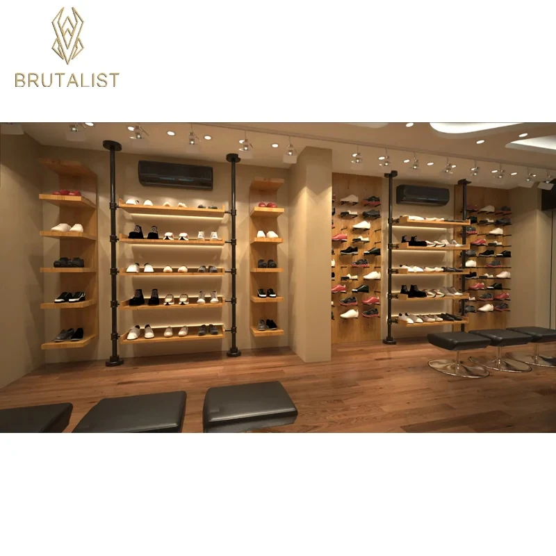 

custom.Brutalist Fashion Concept Design Customizable Shoe Display Shelves Powder Coated Steel Marble Shoe Shop Retail Displa