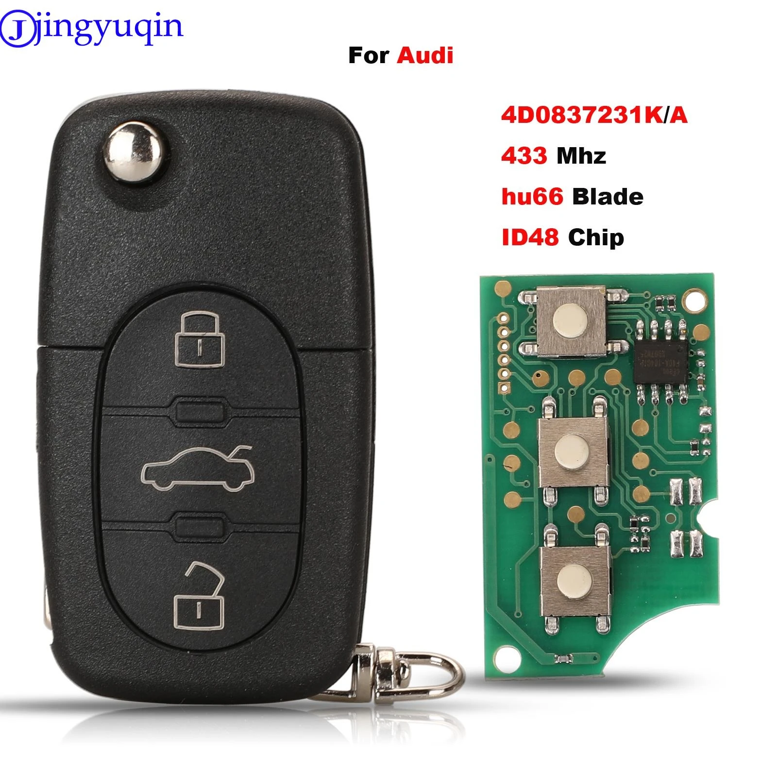 jingyuqin 4D0837231A/4D0837231K 433Mhz ID48Chip For AUDI A3 A4 A6 A8 3 Button Car Remote Key C Old Models