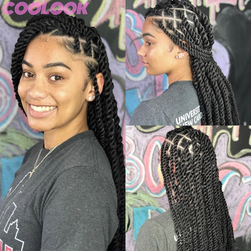 Senegalese Twist Synthetic Braided Full Lace Wig Natural Knotless Box Braids Wig 36inch Braid Lace Frontal Wig Fringe with Bangs