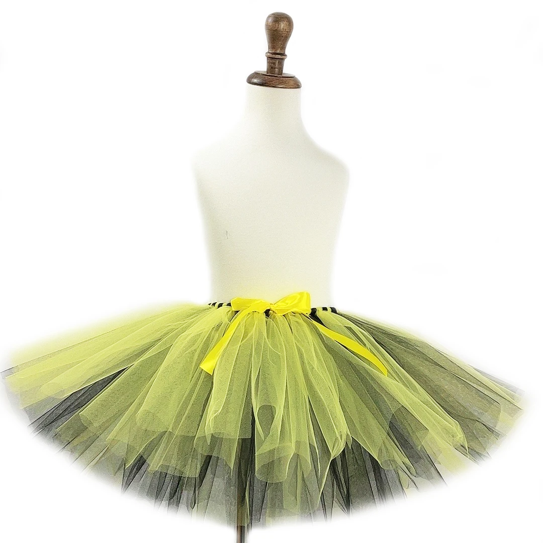 Little Bee Tutu Skirt for Girls Fluffy Tulle Mini Skirt with Wings Set Kids Halloween Party Honeybee Costume Toddler Baby Tutu