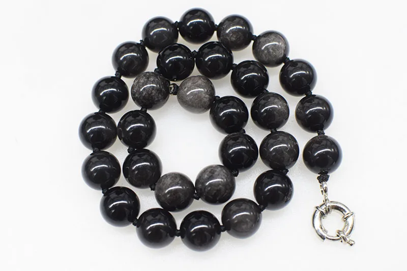 wholesale 10/12/14/16/18/20mm black agate round  necklace 45cm FPPJ nature beads for woman gift