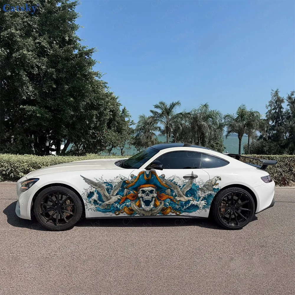 2pcs Pirate Skull Car Sticker Full Body Decal Decoration Covering Scratches Protect Car Sticker Waterproof Car Vinyl Wraps