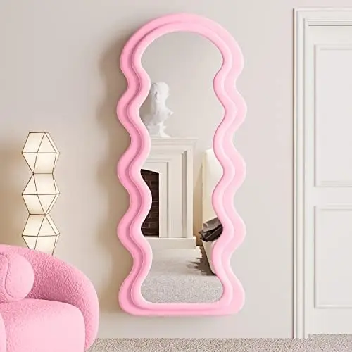 Full Length Mirror 63"x24", Irregular Wavy Mirrors, Wave Arched Floor Mirror, Wall Mirror Standing Hanging or Leaning view 3