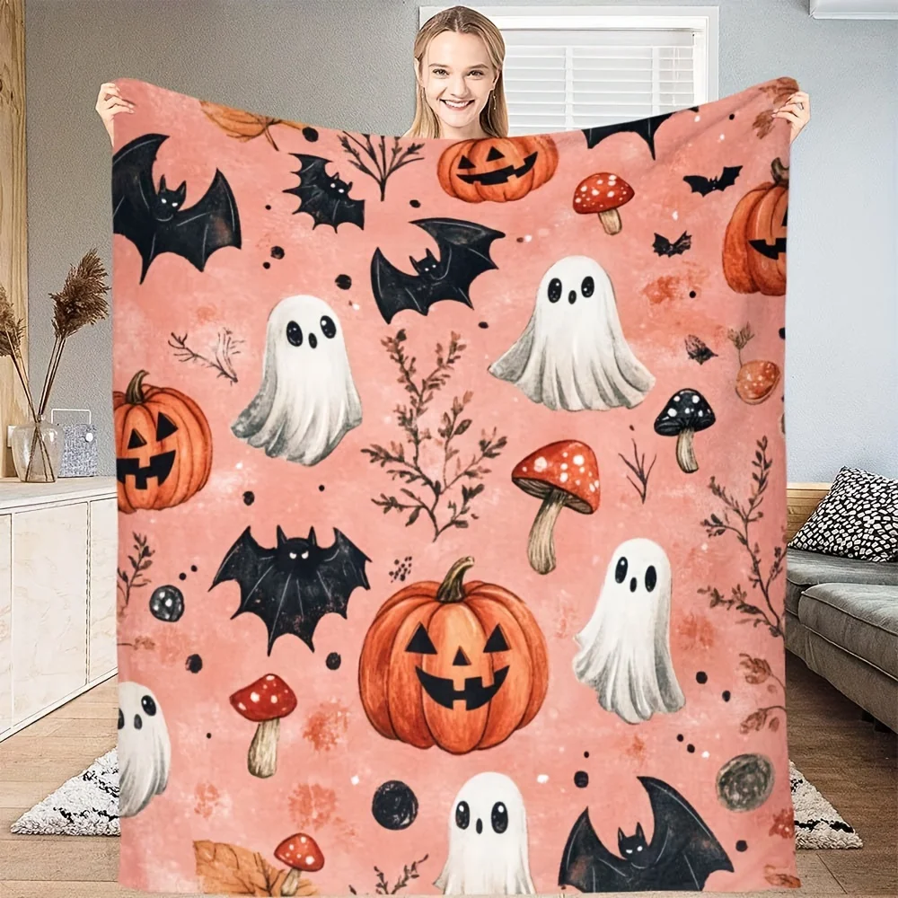 

Halloween Throw Blanket - Contemporary Style, 100% Polyester, Machine Washable, All-Season Knitted Flannel, Multipurpose