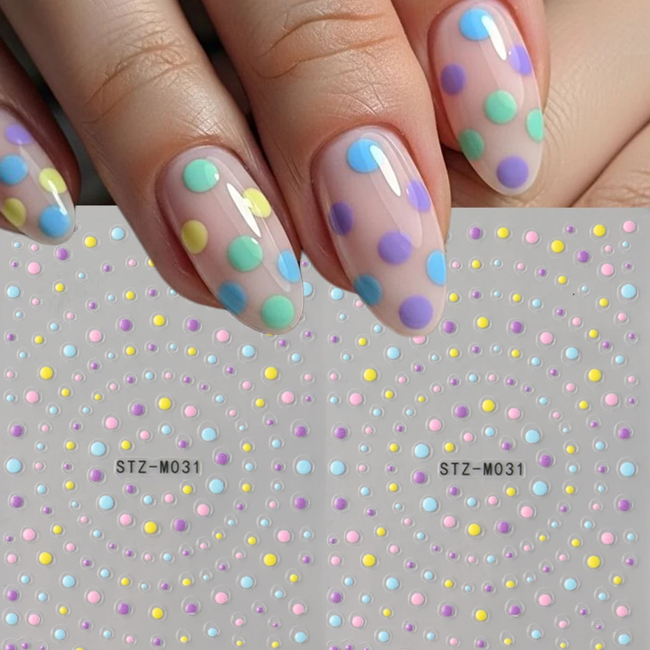 Polka Dot Nail Stickers - Colorful French Polka Dot Patterns Self-Adhesive Nail Decals For Nail art Decoration DIY view 3